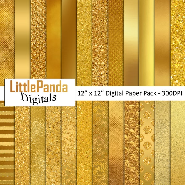 Gold Digital Paper, Scrapbook Paper, Gold Foil Digital Paper, Gold Backgrounds, Metallic Gold Digital Paper, Commercial Use D570