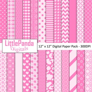 Carta digitale rosa, carte scrapbook, sfondo, uso commerciale, a righe, pois, chevron, stelle, cuori - D443