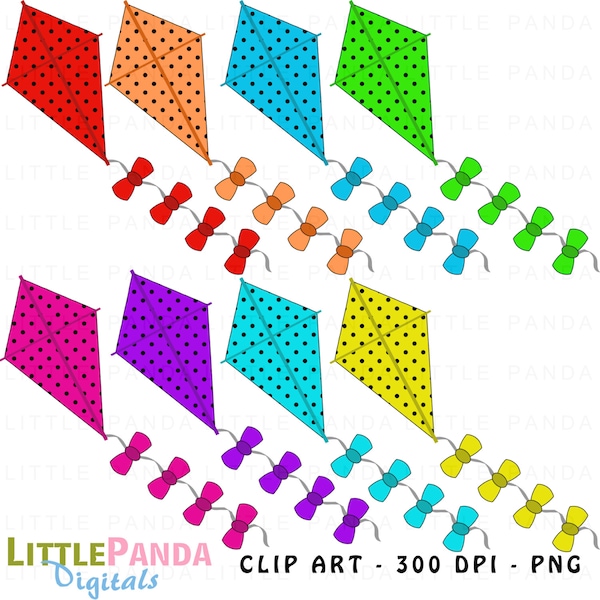Flying Kite Clip Art, Digital Clipart, Personal and Commercial Use - Instant Download - D424