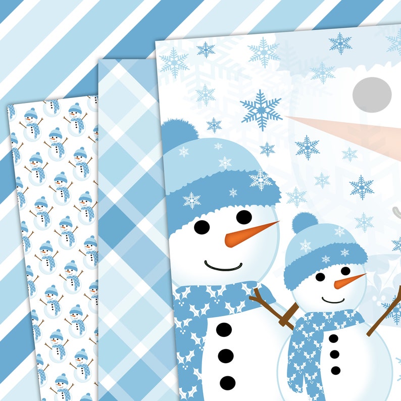 Papel digital snowman, patrones de copo de nieve, a cuadros, invierno, fondos de vacaciones, papeles de álbum de recortes, uso comercial D490 imagen 2