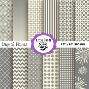 Grey and Beige Digital Paper Pack, Scrapbook Papers, 12 jpg files 12 x 12  - Instant Download - D47