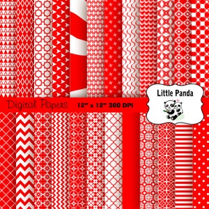 Rot und weiß digitale Scrapbooking Papiere 24 Jpg Dateien 12 x 12 - sofortiger Download - D344