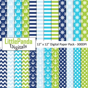 Náutica digital de papel ancla fondo barco álbum de recortes papel polka puntos chevron barco patrón de la rueda artesanías de papel uso comercial D628