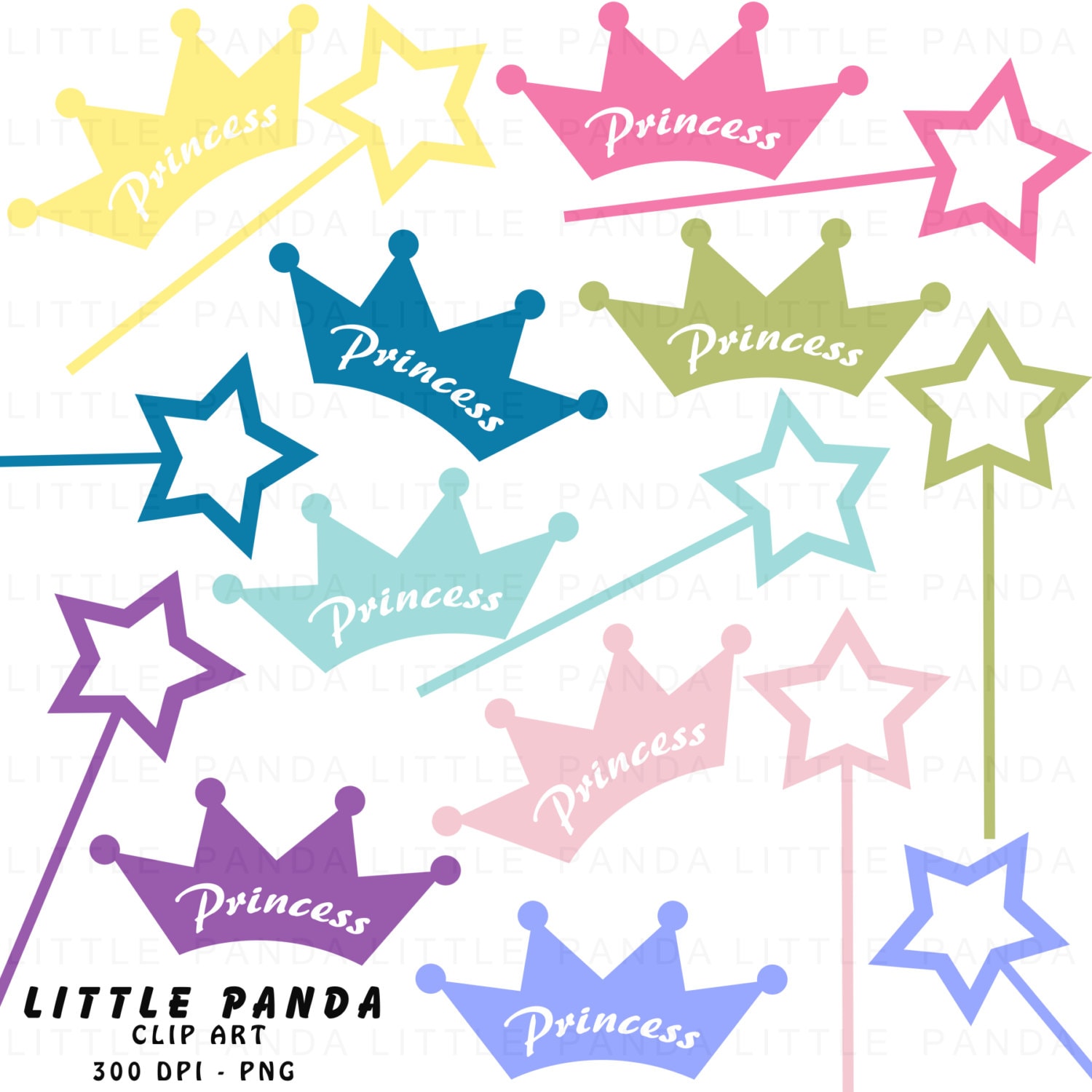 Princess Crowns and Wands Digital Clip Art - Personal and Commercial Use - Instant Download - C124