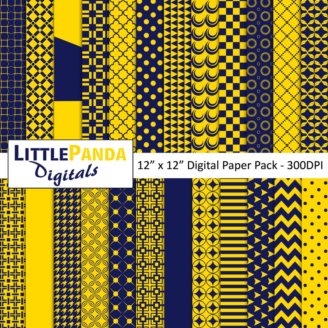 Midnight Blue and Yellow Digital Scrapbook Papers 24 Jpg Files 12 X 12 ...