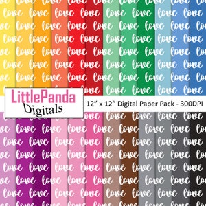Love digital paper valentine&#39;s day scrapbook paper valentine pattern rainbow colors printable paper love background commercial use D669