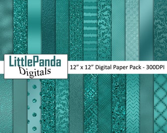 Teal Digital Paper Metallic Foil Scrapbook Paper Glitter Foil Sparkle Metal Polka Dots Damask Commercial Use D571