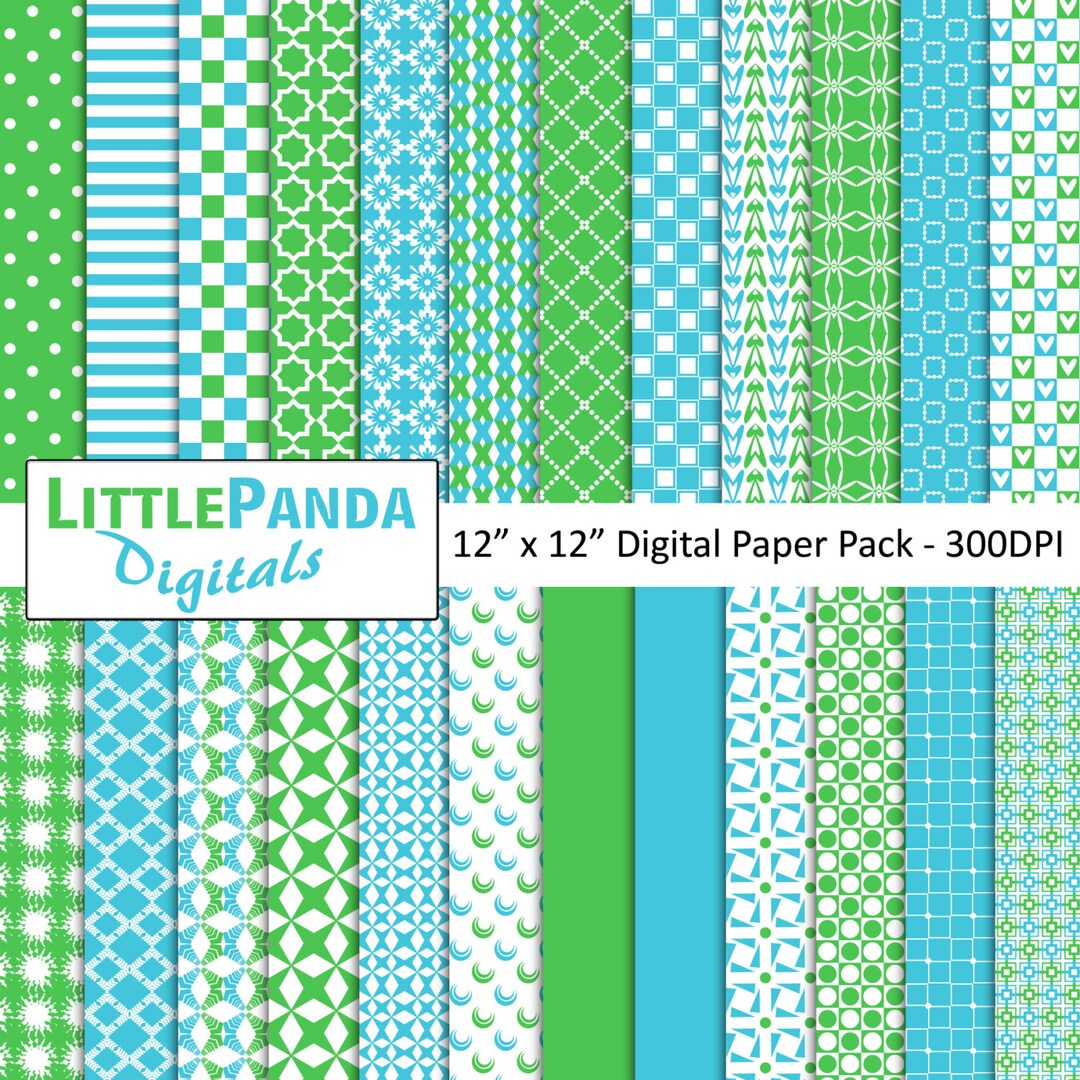 Turquoise and Kelly Green Digital Scrapbook Papers 24 Jpg Files 12 X 12 ...