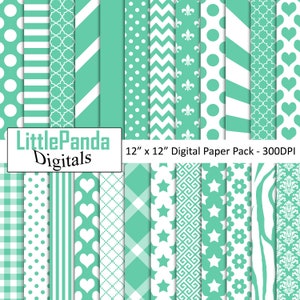Aquamarine Digitalpapier, Hochzeitskrapbook-Papiere, Sterne, Polka-Punkte, Chevron, Herzen, Damast, Plaid, kommerzielle Nutzung D538