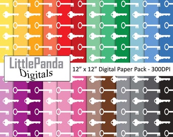 May include: A digital paper pack with 12 different 12" x 12" patterns featuring white keys on various colored backgrounds. The colors include yellow, orange, red, green, blue, purple, pink, brown, gray, and black.