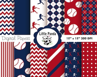Baseball Digital Paper Pack, Digital Scrapbooking Papers, 12 jpg files 12 x 12 - Instant Download - D142