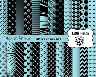 Light Blue and Navy Digital Scrapbook Paper Pack 24 Jpg Files | Etsy