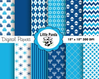 Hanukkah Digital Papers 12 jpg files 12 x 12  - Instant Download - D188