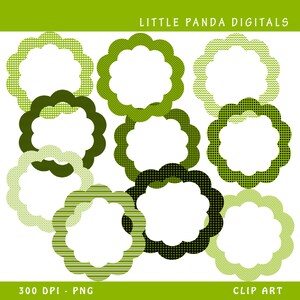 Green Flower Frames Digital Clip Art - Instant Download - C04