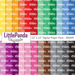 Coches de transporte de papel digital papel de álbum de recortes preescolar arco iris colores vehículo patrones de papel de automóviles artesanías uso comercial D656