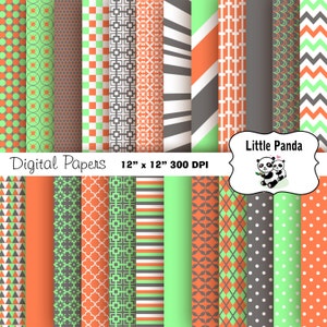 Mint groen koraal Gray digitale papier Pack 24 jpg bestanden 12 x 12 - Instant downloaden - D345