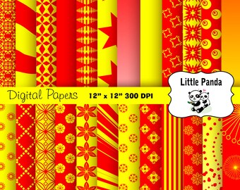 Yellow and Red Digital Scrapbooking Papers 24 jpg files 12 x 12 - Instant Download - D202