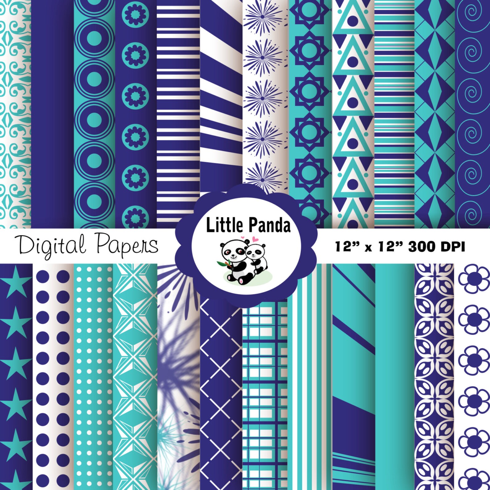Jellyfish and Blue Whale Digital Scrapbook Paper Pack, 24 Jpg Files 12 ...