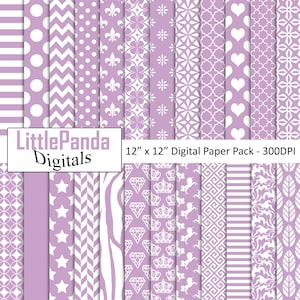 Papel digital Lilac, Papel Scrapbook, Estrellas, Oídos, Princesa Corona, Damasco, Lunares Dotes, Rayas, Uso Comercial, Papel Digital Púrpura D556