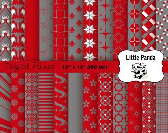 Red and Gray Digital Paper - Digital Scrapbooking  - Instant Download - D229