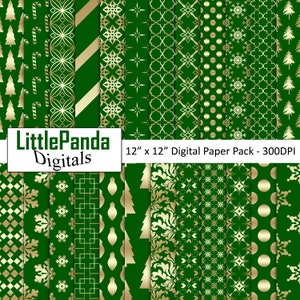 Groene en gouden kerst digitale papier scrapbook Holiday New Years papers afdrukbare sneeuwvlokken patroon boom damast goud commercieel gebruik D555