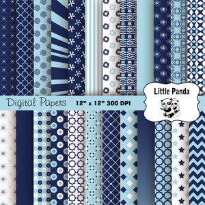 Licht blau und Marine Digital Scrapbook Papier Pack 24 Jpg Dateien 12 x 12 - sofortiger Download - D263