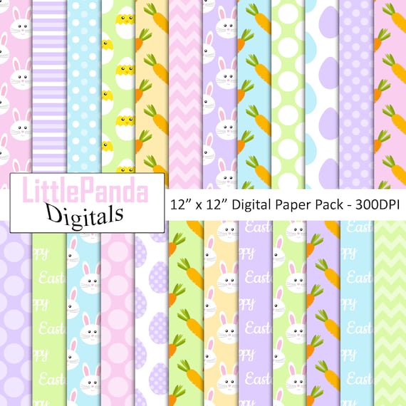 Easter digital paper bunny pattern carrot background chick easter scrapbook paper party printable chevron polka dots commercial use D700