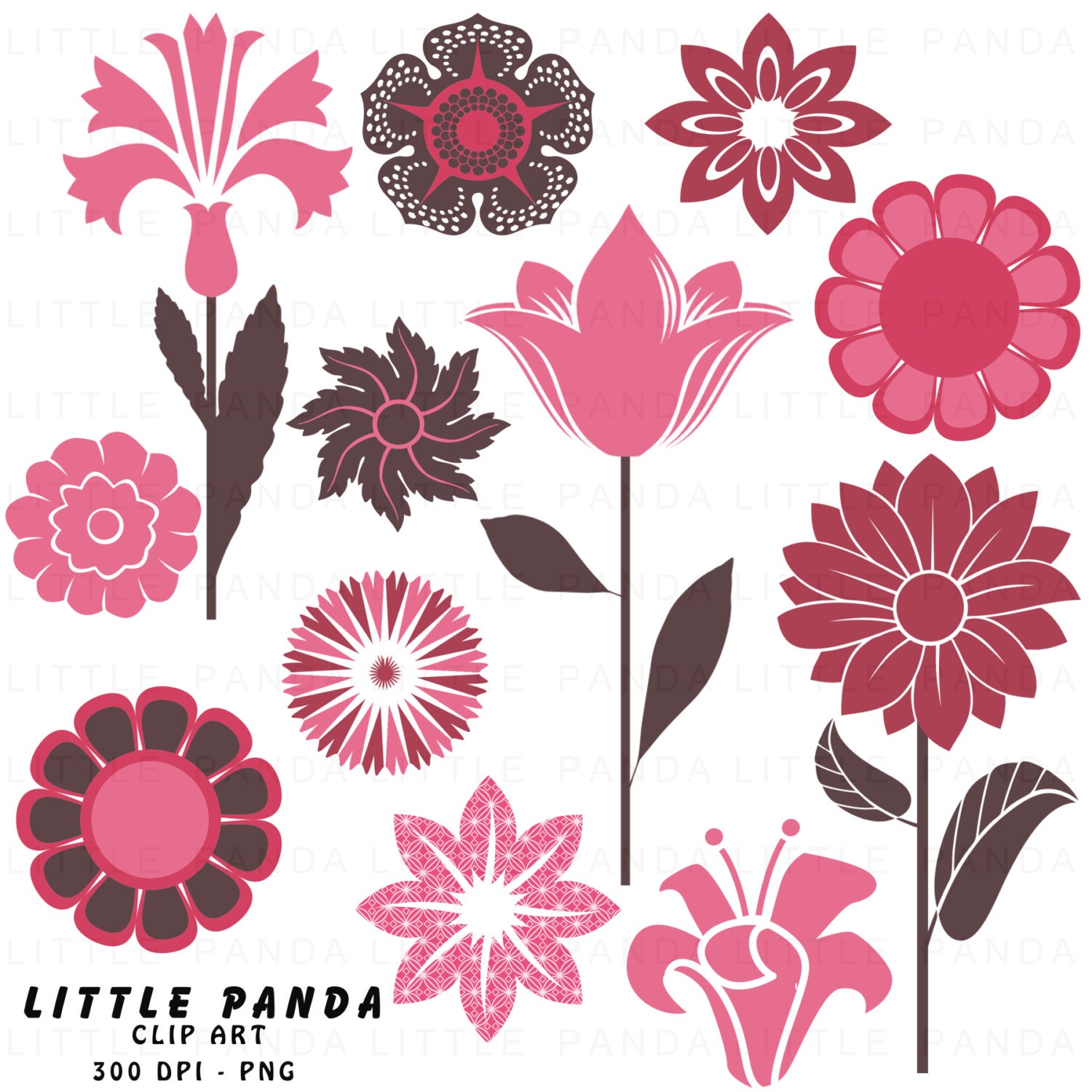 Valentine Flowers Clip Art Digital Scrapbooking Personal and Etsy