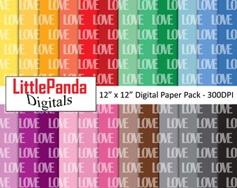 Love digital paper valentine's day scrapbook paper valentine pattern rainbow colors printable paper love background commercial use D667