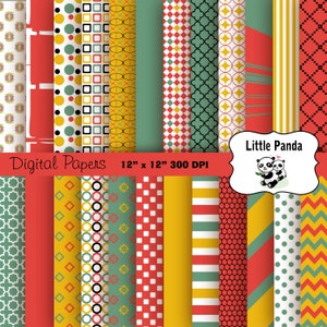 Koralle Senf Grün Digital Paper Pack 24 Jpg Dateien 12 x 12 - sofortiger Download - D288