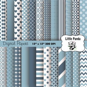 Carta digitale di marmo blu e bambino blu, Chevron, pois, strisce, compleanno, carte scrapbook, Instant download D290