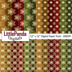 Gouden kerst digitale papier scrapbook Holiday New Years papers afdrukbare sneeuwvlokken patroon goud rood groen commercieel gebruik D554