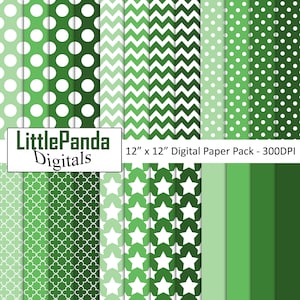 Schattierungen von Grün digitales Papier, Polka Dots, Chevron, Vierpass, Sterne, passende Feststoffe, kommerzielle Nutzung, Scrapbook Papiere D514