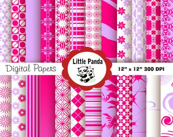 Bright Pink and Mauve Digital Paper Pack, Scrapbook Papers, Background, Invitations, Birthday, Instant Download D36