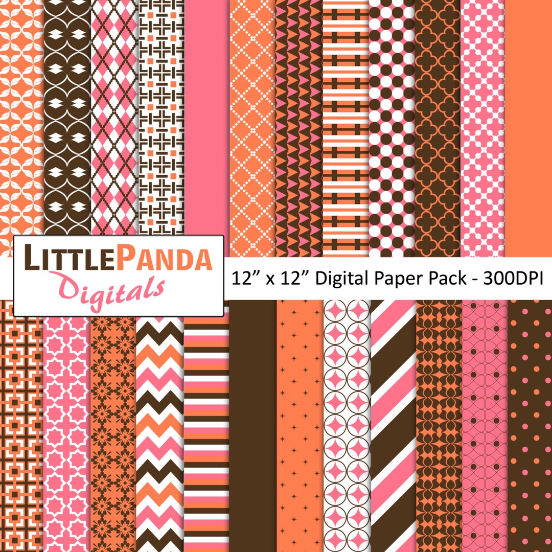Pink Brown Coral Digital Paper Pack 24 Jpg Files 12 X 12 - Instant ...
