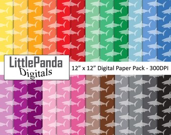Shark digital paper, sea animal patterns, sea scrapbook papers, shark background, shark silhouette, seamless pattern, commercial use D740