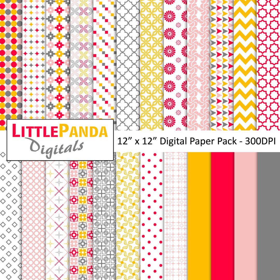 American Rose Amber Gray Pink Digital Scrapbook Papers 24 Jpg Files 12 ...