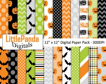 Halloween Digital Paper, Halloween Backgrounds, Halloween Papers, Halloween Pumpkin Papers, Bat, Paper Crafts, Commercial Use D546