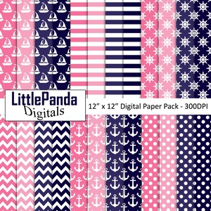 Nautische digitale Papier Anker Hintergrund Boot Scrapbook Papier Polka Dots Chevron Schiff Rad Muster Papier Handwerk kommerzielle Nutzung D631