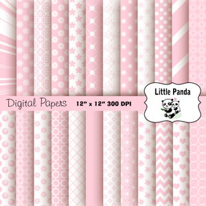 Pastel Pink Digital Scrapbook Paper Pack 24 jpg files 12 x 12  - Instant Download - D252