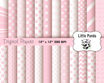 Pastel Pink Digital Scrapbook Paper Pack 24 jpg files 12 x 12  - Instant Download - D252