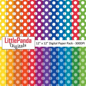 Polka Dots papel digital colores primarios álbumes de recortes páginas de papel artesanías polka puntos fondo fondo de pantalla descarga instantánea comercial uso comercial D599