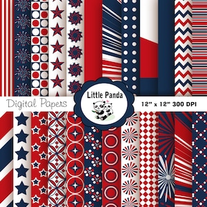 Patriottische digitale Scrapbook papier Pack, 24 jpg bestanden 12 x 12 - Instant downloaden - D131