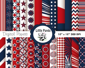Patriotic Digital Scrapbook Paper Pack, 24 jpg files 12 x 12  - Instant Download - D131