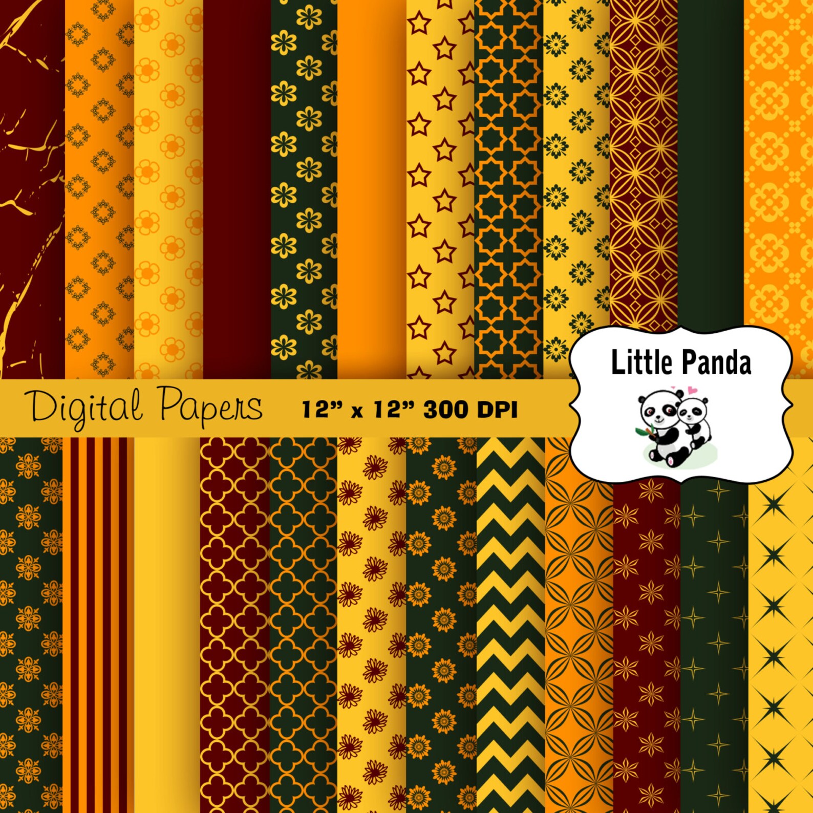 Green Yellow Orange Red Digital Scrapbook Paper Pack 24 Jpg Files 12 X ...
