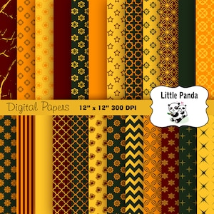 Green Yellow Orange Red Digital Scrapbook Paper Pack 24 jpg files 12 x 12  - Instant Download - D254