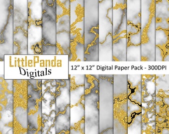 Gold Marble Digital Paper, Luxury Gold Marble Texture, Scrapbook Paper, Marble Gold Backgrounds, Scrapbooking Paper, Commercial Use D566