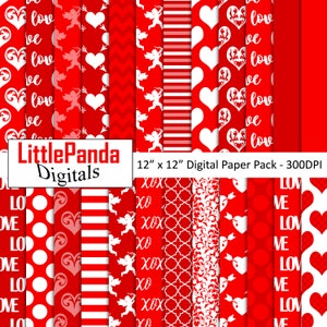 Valentinstag digitale Papier Liebe Scrapbook Papier Valentinstag Muster Herzen druckbare Papier Xoxo Amor Hintergrund kommerzielle Nutzung D695
