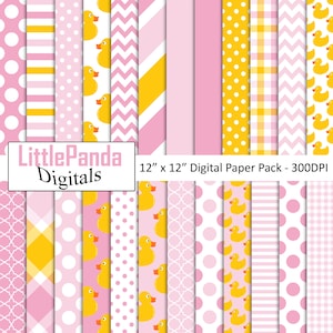 Gummi Duck Digitalpapier, Baby-Dusche, Taufe, Geburtstag, Scrapbooking, rosa und gelb, kommerzielle Nutzung, bedruckbares Papier D536