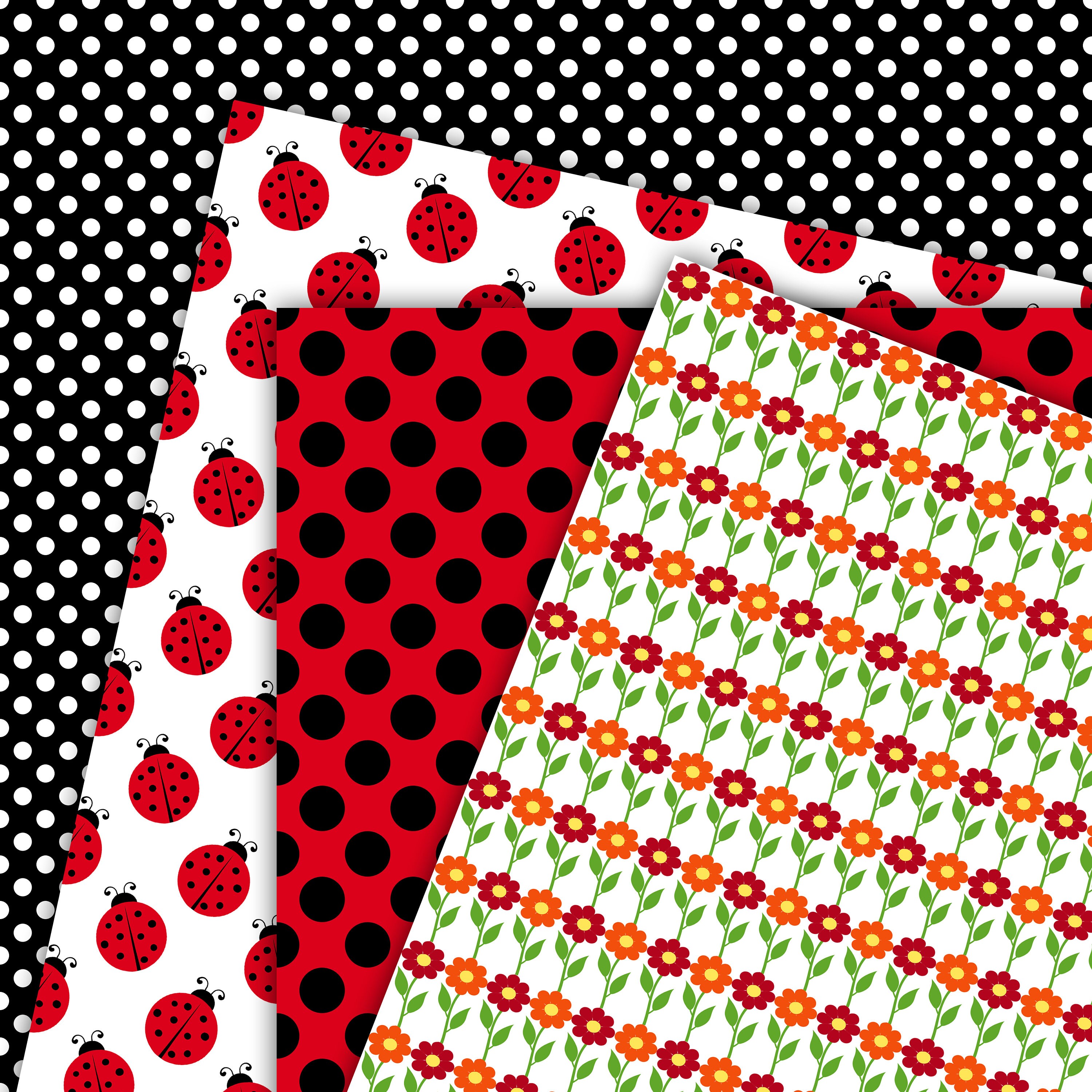 Ladybug Digital Paper, Sweet Ladybug Scrapbook Papers, Commercial Use ...